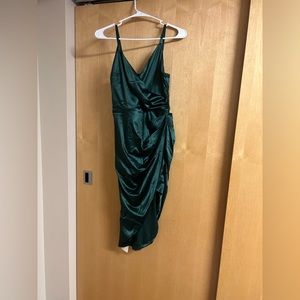 Dark green satin mini-dress